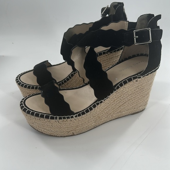 Marc Fisher Calita wedge Platform Sandal Espadrille Suede Scallop Ankle Strap 10 - Picture 3 of 5